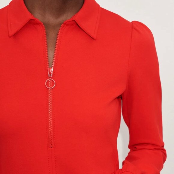 Sporty Red Ponte Shift Dress with Ponte Jersey Tailoring - Picture 2 of 6